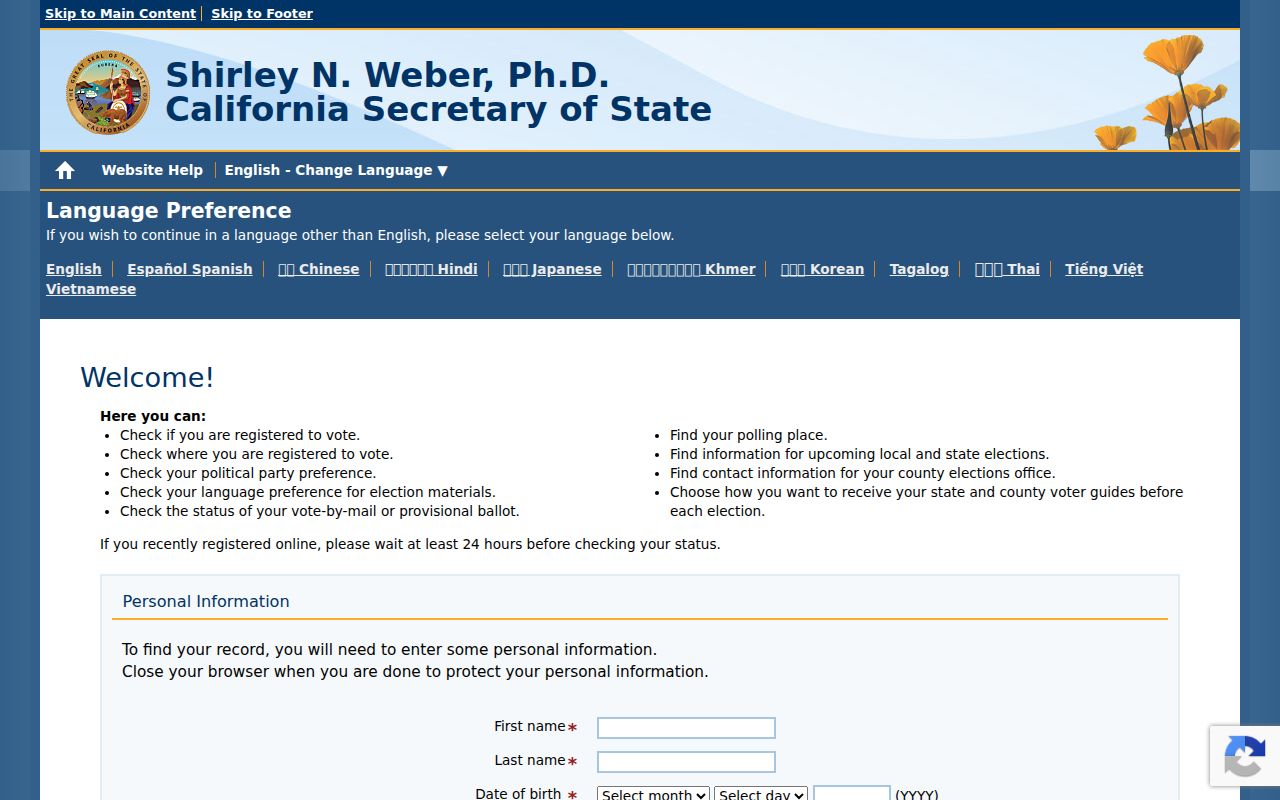 Eureka residents directory California voter status lookup