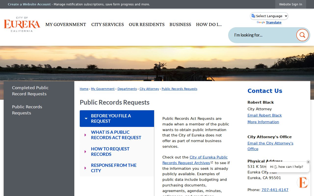 Eureka residents directory public records request