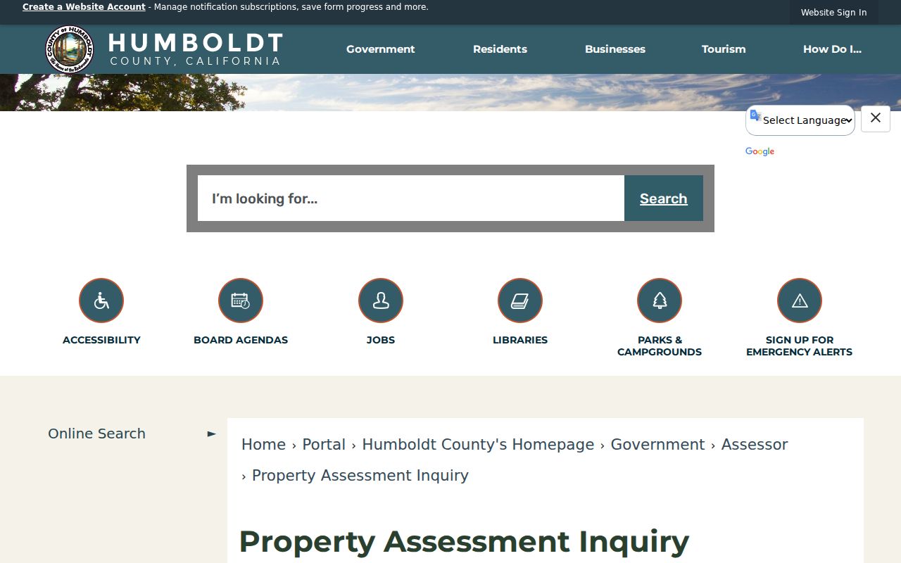 Eureka residents directory property assessment inquiry