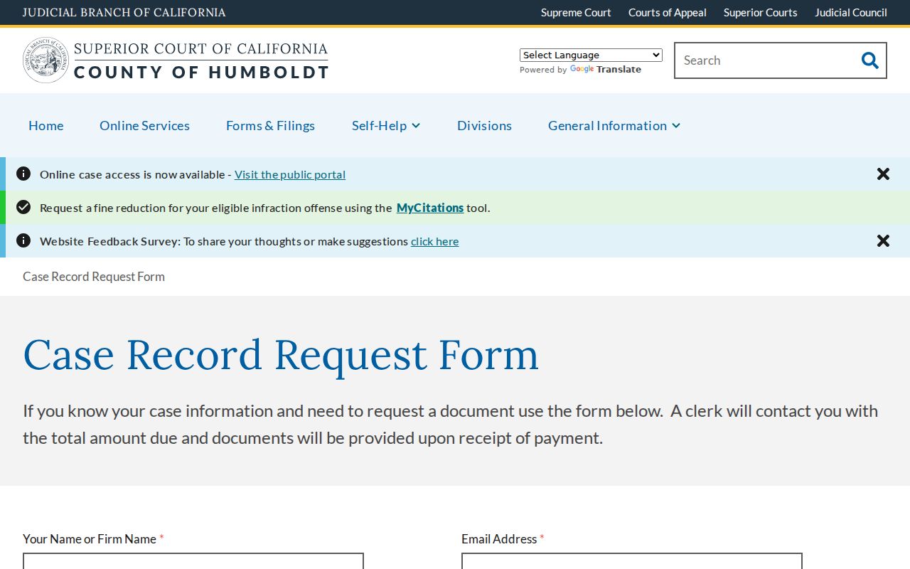 Eureka resident lookup Superior Court record request