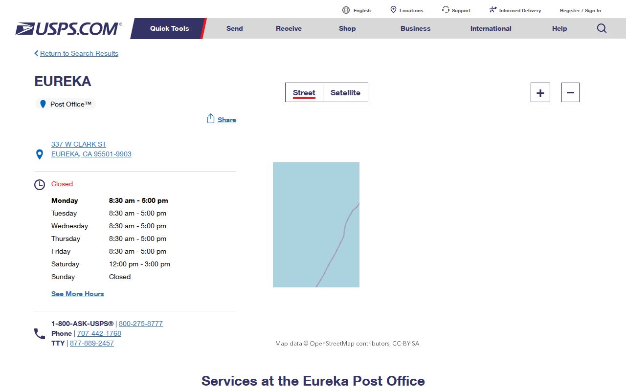 Eureka ZIP code directory post office location
